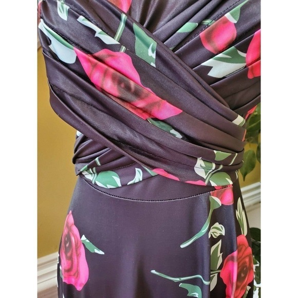Black and Pink Retro Floral Dress- Large - Picture 3 of 9